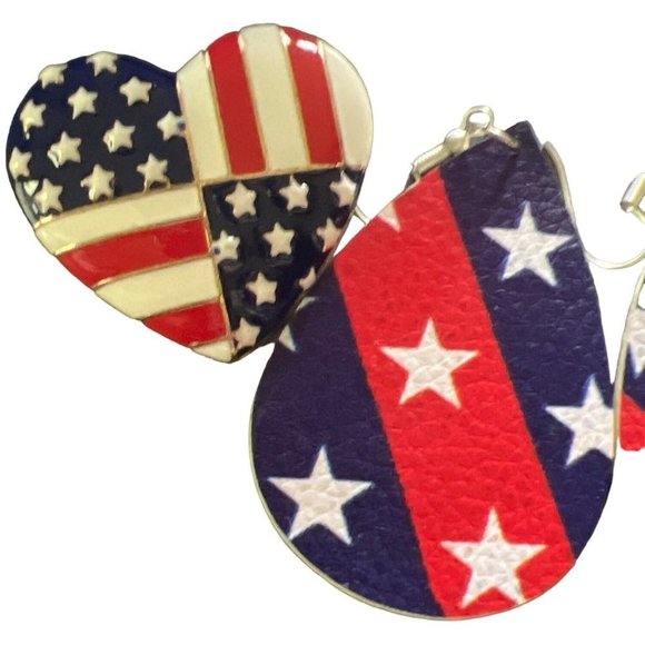 Star Spangle Banner Earrings & Enamel Pin Set - Picture 6 of 9